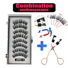 Load image into Gallery viewer, 2 Pairs 3D Natural Magnetic Eyelashes ,With 5 Magnetic Lashes Handmade Reusable Magnetic False Eyelashes Support Drop Shipping