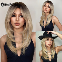 Load image into Gallery viewer, HAIRCUBE Long Straight Synthetic Wigs Brown Mixed White Highlight Hair Layered Wigs for Black Women Heat Resistant Cosplay Wigs