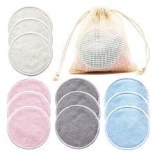 Load image into Gallery viewer, Reusable Bamboo Makeup Remover Pads 12pcs Washable Rounds Cleansing Facial Cotton Make Up Removal Pads Tool