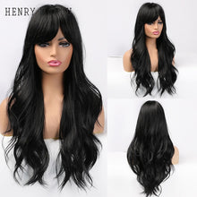 Load image into Gallery viewer, HENRY MARGU Long Natural Wavy Platinum Blonde Wigs with Bangs Cosplay Party Lolita Synthetic Wigs for Women Heat Resistant Fiber