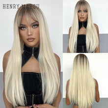 Load image into Gallery viewer, HENRY MARGU Long Natural Wavy Platinum Blonde Wigs with Bangs Cosplay Party Lolita Synthetic Wigs for Women Heat Resistant Fiber