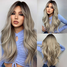 Load image into Gallery viewer, HENRY MARGU Long Natural Wavy Platinum Blonde Wigs with Bangs Cosplay Party Lolita Synthetic Wigs for Women Heat Resistant Fiber