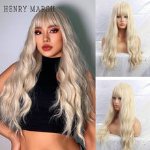 Load image into Gallery viewer, HENRY MARGU Long Natural Wavy Platinum Blonde Wigs with Bangs Cosplay Party Lolita Synthetic Wigs for Women Heat Resistant Fiber