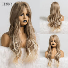 Load image into Gallery viewer, HENRY MARGU Long Natural Wavy Platinum Blonde Wigs with Bangs Cosplay Party Lolita Synthetic Wigs for Women Heat Resistant Fiber