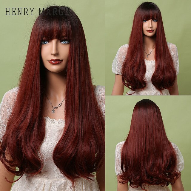 HENRY MARGU Long Natural Wavy Platinum Blonde Wigs with Bangs Cosplay Party Lolita Synthetic Wigs for Women Heat Resistant Fiber