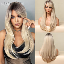 Load image into Gallery viewer, HENRY MARGU Long Natural Wavy Platinum Blonde Wigs with Bangs Cosplay Party Lolita Synthetic Wigs for Women Heat Resistant Fiber