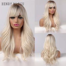 Load image into Gallery viewer, HENRY MARGU Long Natural Wavy Platinum Blonde Wigs with Bangs Cosplay Party Lolita Synthetic Wigs for Women Heat Resistant Fiber