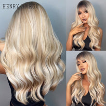 Load image into Gallery viewer, HENRY MARGU Long Natural Wavy Platinum Blonde Wigs with Bangs Cosplay Party Lolita Synthetic Wigs for Women Heat Resistant Fiber