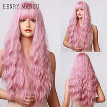 Load image into Gallery viewer, HENRY MARGU Long Natural Wavy Platinum Blonde Wigs with Bangs Cosplay Party Lolita Synthetic Wigs for Women Heat Resistant Fiber
