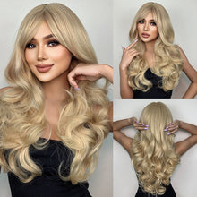 Load image into Gallery viewer, HENRY MARGU Long Natural Wavy Platinum Blonde Wigs with Bangs Cosplay Party Lolita Synthetic Wigs for Women Heat Resistant Fiber