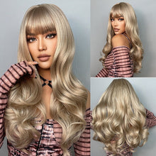 Load image into Gallery viewer, HENRY MARGU Long Natural Wavy Platinum Blonde Wigs with Bangs Cosplay Party Lolita Synthetic Wigs for Women Heat Resistant Fiber