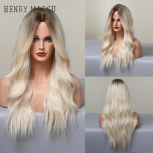 Load image into Gallery viewer, HENRY MARGU Long Natural Wavy Platinum Blonde Wigs with Bangs Cosplay Party Lolita Synthetic Wigs for Women Heat Resistant Fiber