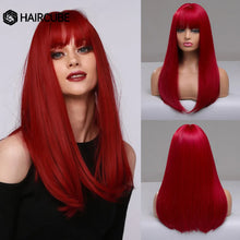 Load image into Gallery viewer, HAIRCUBE Long Straight Synthetic Wigs Brown Mixed White Highlight Hair Layered Wigs for Black Women Heat Resistant Cosplay Wigs