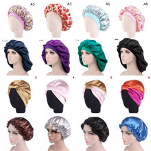 Load image into Gallery viewer, Women Night Sleep Hat Adjust Satin Bonnet Hair Styling Cap Long Hair Care 29 Styles Silk Head Wrap Shower Cap Hair Styling Tools