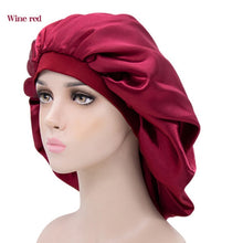Load image into Gallery viewer, Women Night Sleep Hat Adjust Satin Bonnet Hair Styling Cap Long Hair Care 29 Styles Silk Head Wrap Shower Cap Hair Styling Tools