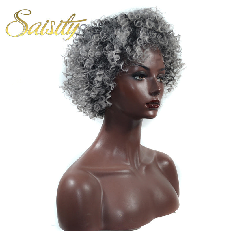 Saisity Kinky Curly Afro Wigs Synthetic Wig For Women Colors Brown Short Women Grey Black Natural Female Wigs