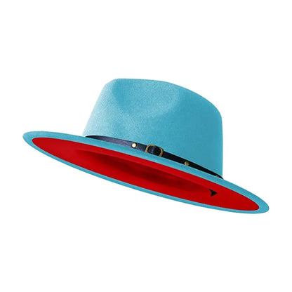 Simple Women Men Wide Brim Patchwork Fedora Hats With Belt Two Tone Dress Hat Felt Panama Hat in Two Audlt Size