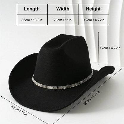 Women Men Wide Brim Fedora Hat Rhinestone Belted Wool Hat Felt Jazz Cap for Party Club Elegant Caps