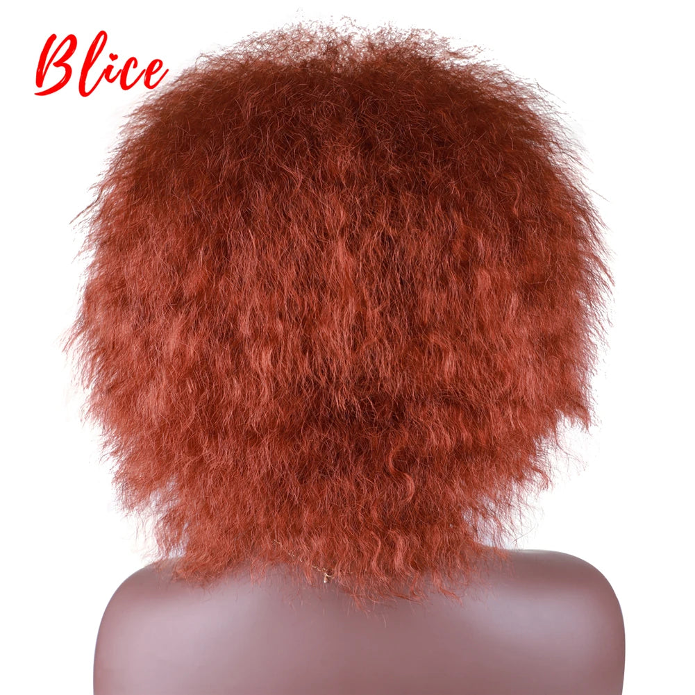 Blice 6Inch Short Synthetic Wigs Kinky Straight Kanekalon Heat Resistant Natural Black Women African American Afro Full Wig