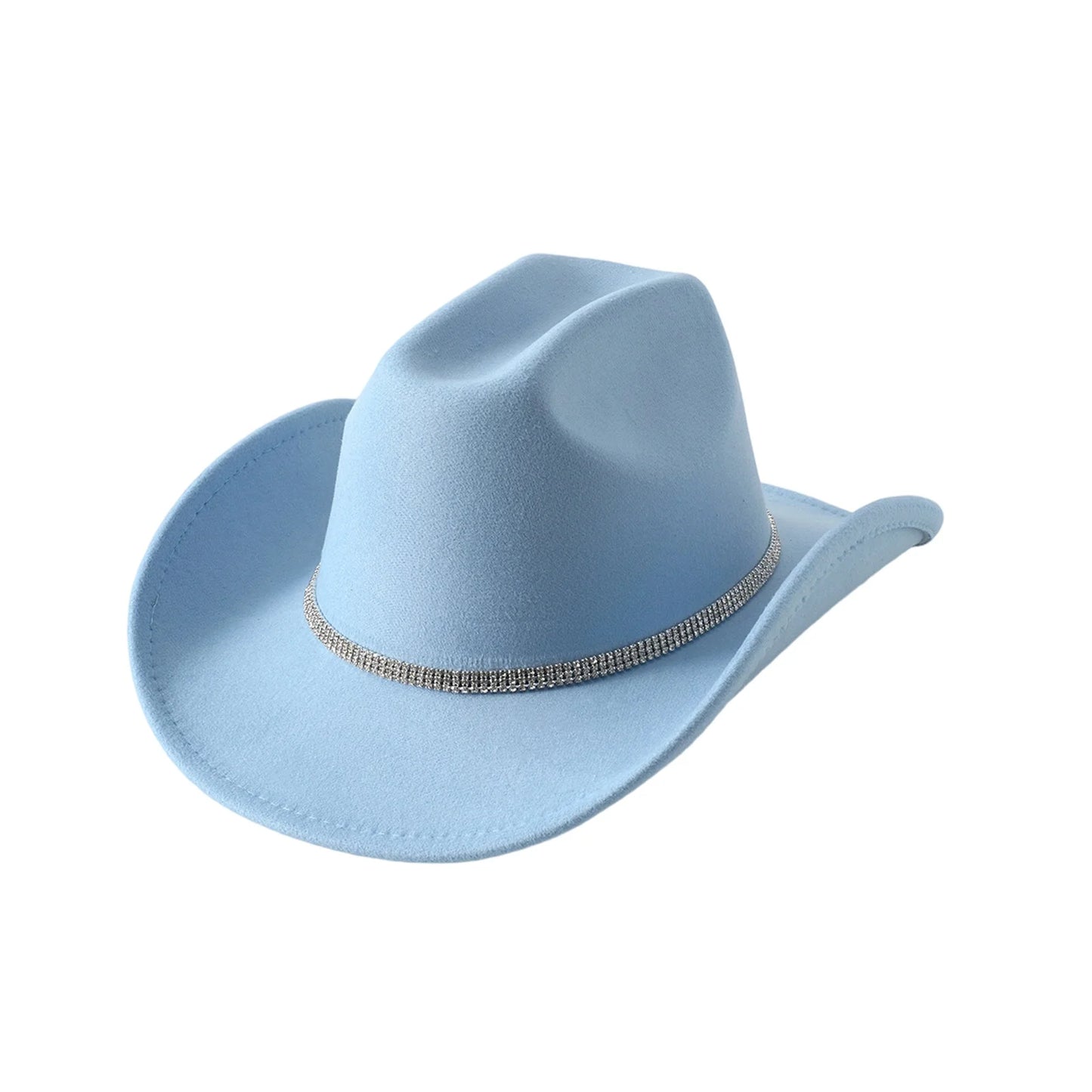 Women Men Wide Brim Fedora Hat Rhinestone Belted Wool Hat Felt Jazz Cap for Party Club Elegant Caps