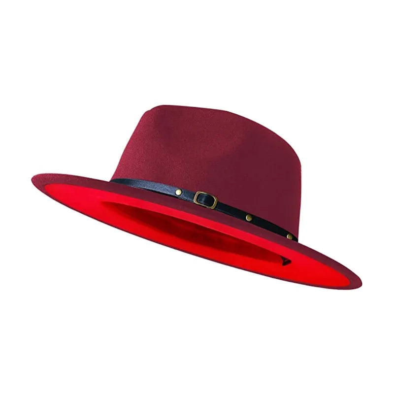 Simple Women Men Wide Brim Patchwork Fedora Hats With Belt Two Tone Dress Hat Felt Panama Hat in Two Audlt Size