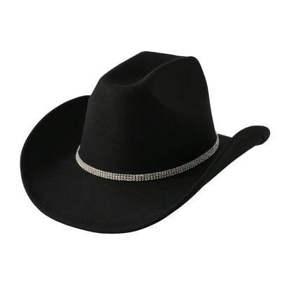 Women Men Wide Brim Fedora Hat Rhinestone Belted Wool Hat Felt Jazz Cap for Party Club Elegant Caps