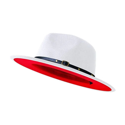 Simple Women Men Wide Brim Patchwork Fedora Hats With Belt Two Tone Dress Hat Felt Panama Hat in Two Audlt Size