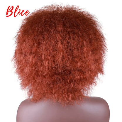 Blice 6Inch Short Synthetic Wigs Kinky Straight Kanekalon Heat Resistant Natural Black Women African American Afro Full Wig