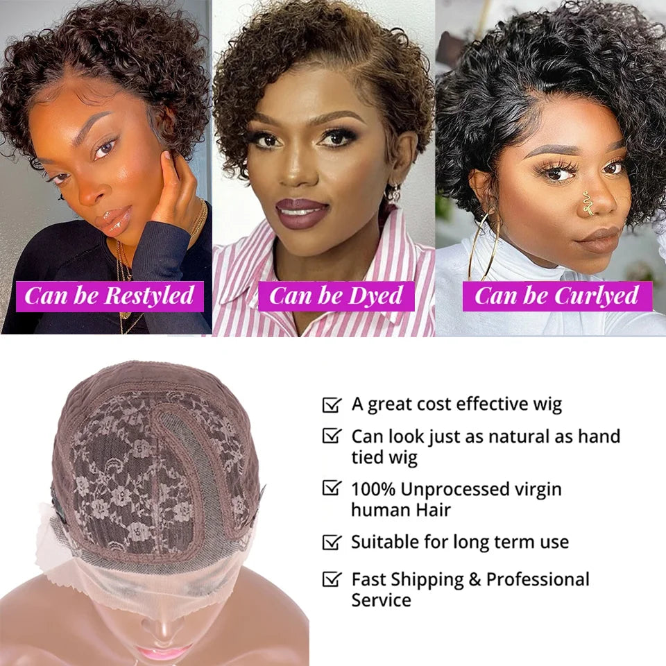 Short Bob Wig Pixie Cut Wig Curly Human Hair Wigs For Women 13x6x1 Lace Front Brazilian Deep Wave Lace Wig Preplucked Hairline