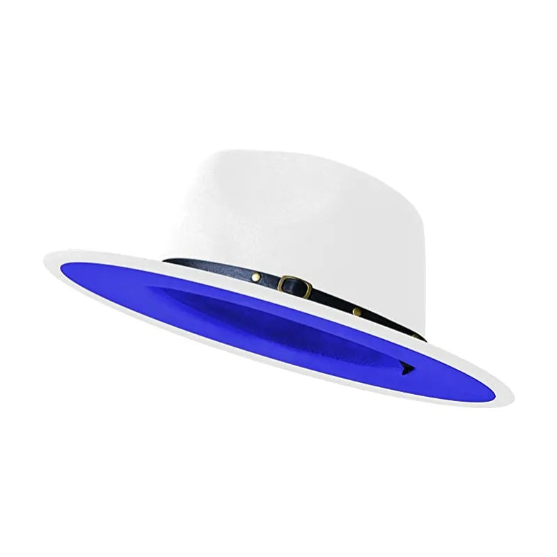 Simple Women Men Wide Brim Patchwork Fedora Hats With Belt Two Tone Dress Hat Felt Panama Hat in Two Audlt Size