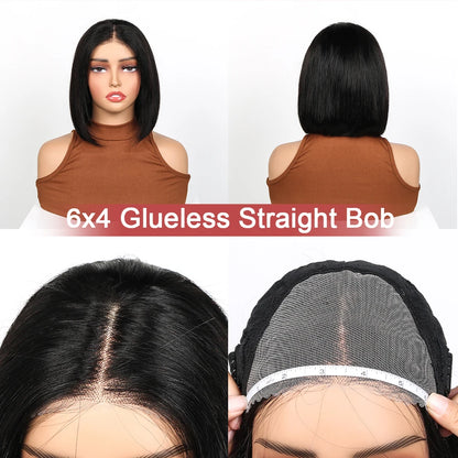 6x4 HD Lace Front Bob Wigs 14 Inch Highlight Human Hair Wigs Pre Plucked Short Straight Bob Hair 4/27 Ombre Hair Wigs for Women