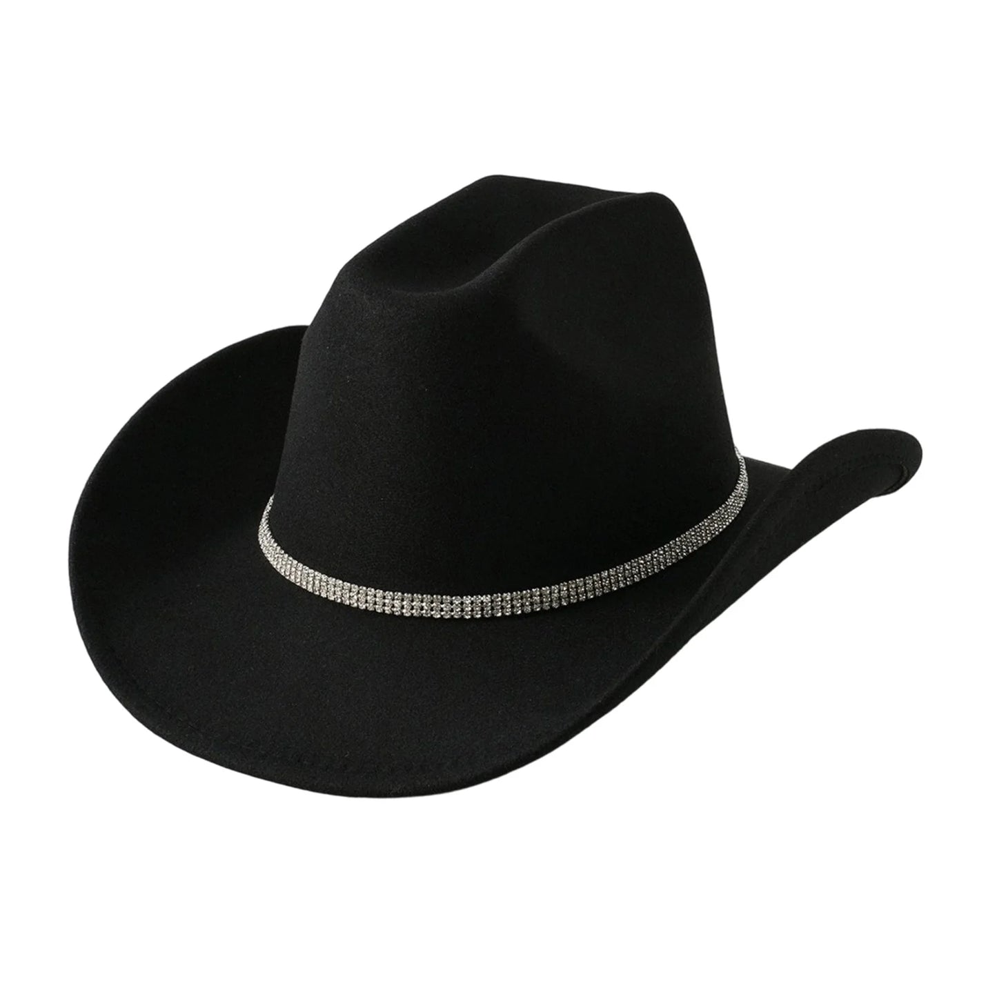Women Men Wide Brim Fedora Hat Rhinestone Belted Wool Hat Felt Jazz Cap for Party Club Elegant Caps