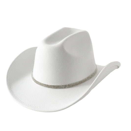 Women Men Wide Brim Fedora Hat Rhinestone Belted Wool Hat Felt Jazz Cap for Party Club Elegant Caps