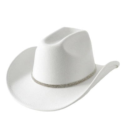 Women Men Wide Brim Fedora Hat Rhinestone Belted Wool Hat Felt Jazz Cap for Party Club Elegant Caps