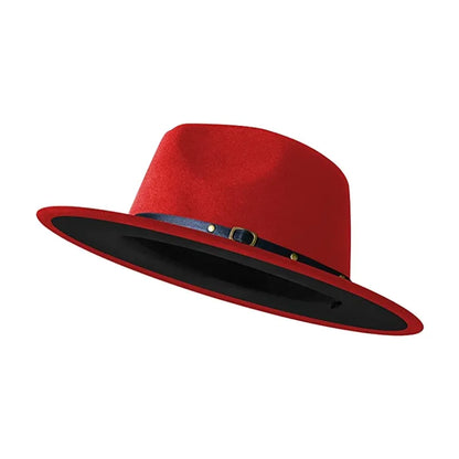 Simple Women Men Wide Brim Patchwork Fedora Hats With Belt Two Tone Dress Hat Felt Panama Hat in Two Audlt Size