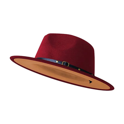 Simple Women Men Wide Brim Patchwork Fedora Hats With Belt Two Tone Dress Hat Felt Panama Hat in Two Audlt Size