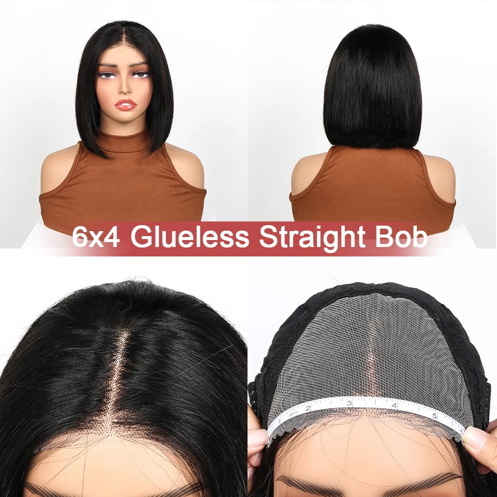 6x4 HD Lace Front Bob Wigs 14 Inch Highlight Human Hair Wigs Pre Plucked Short Straight Bob Hair 4/27 Ombre Hair Wigs for Women