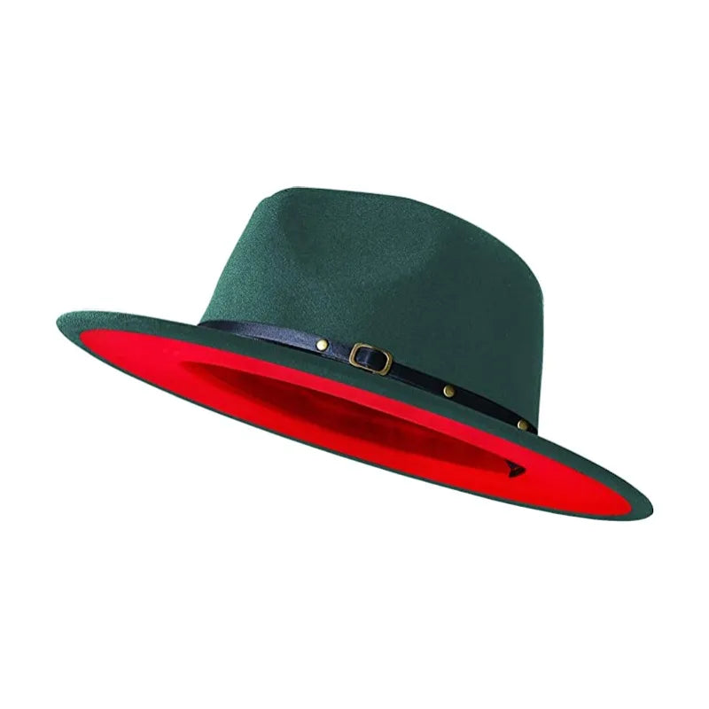 Simple Women Men Wide Brim Patchwork Fedora Hats With Belt Two Tone Dress Hat Felt Panama Hat in Two Audlt Size