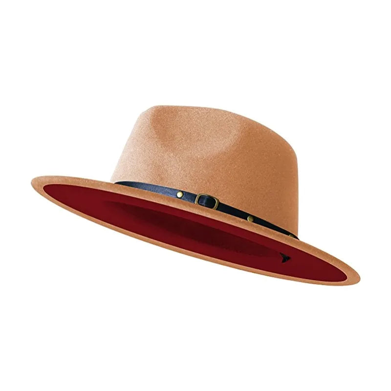Simple Women Men Wide Brim Patchwork Fedora Hats With Belt Two Tone Dress Hat Felt Panama Hat in Two Audlt Size