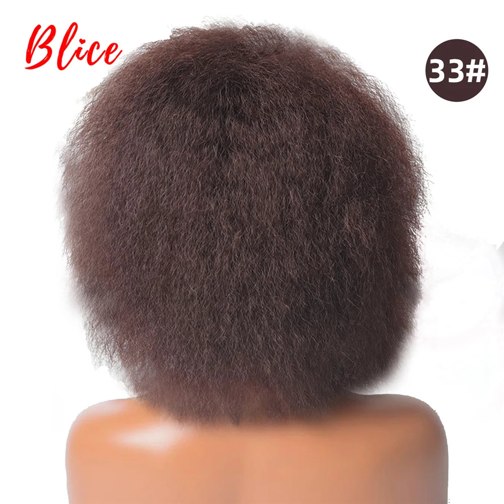 Blice 6Inch Short Synthetic Wigs Kinky Straight Kanekalon Heat Resistant Natural Black Women African American Afro Full Wig