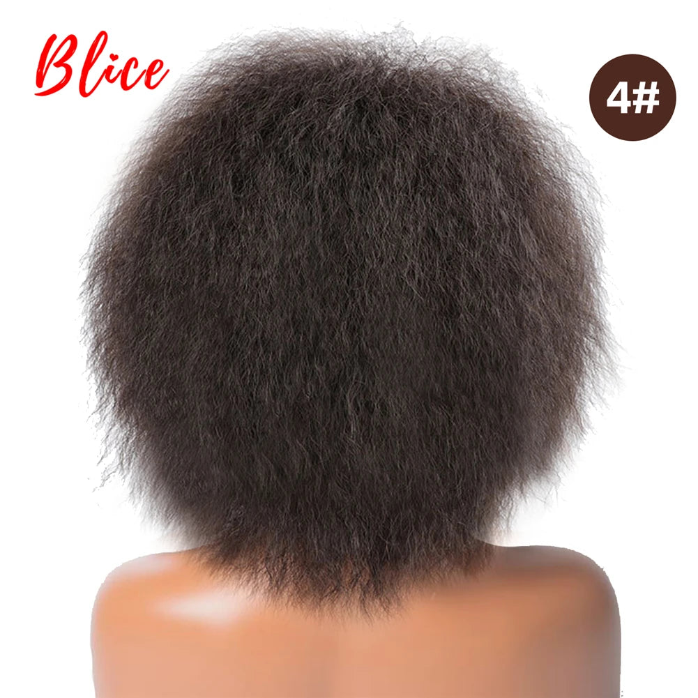Blice 6Inch Short Synthetic Wigs Kinky Straight Kanekalon Heat Resistant Natural Black Women African American Afro Full Wig
