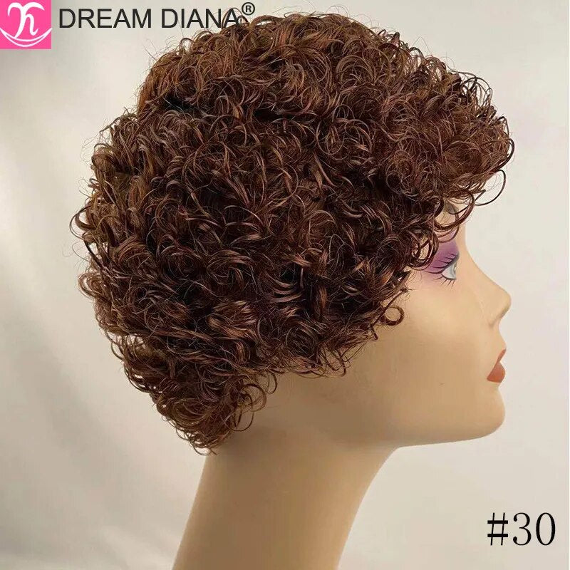 Malaysian Hair Wig Remy Short Natural Curly Glueless Human Wigs Pixie Cut Wig Ombre Short Machine Made Human Hair Wig