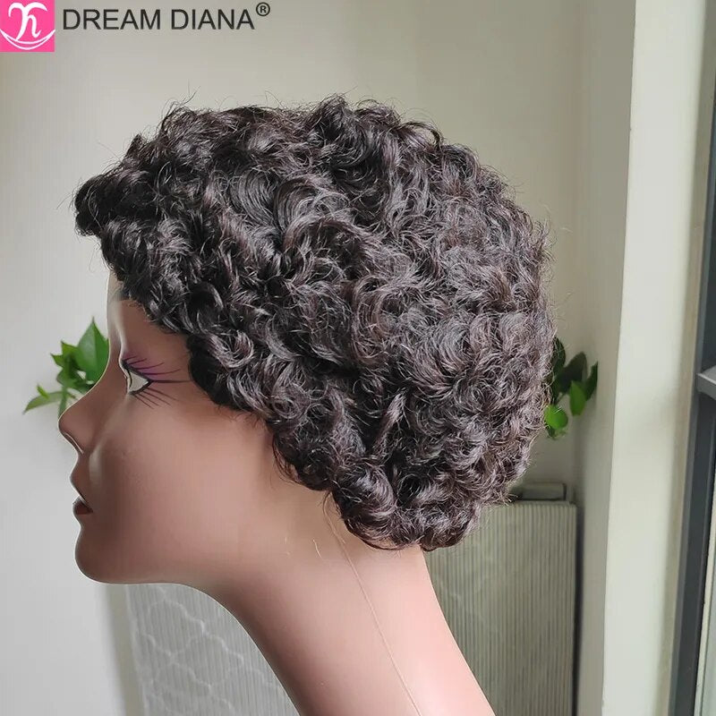 Malaysian Hair Wig Remy Short Natural Curly Glueless Human Wigs Pixie Cut Wig Ombre Short Machine Made Human Hair Wig