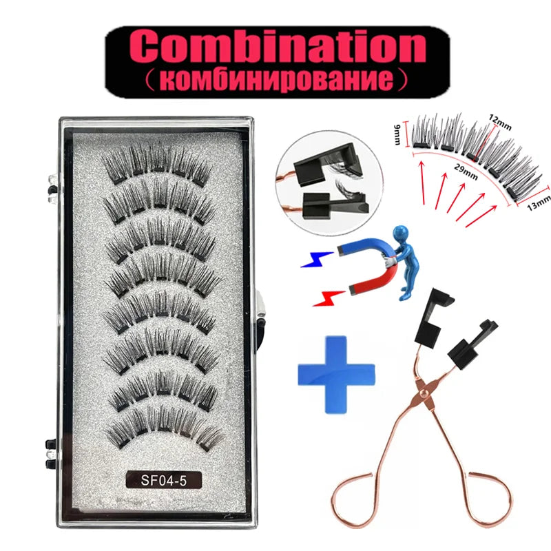 2 Pairs 3D Natural Magnetic Eyelashes ,With 5 Magnetic Lashes Handmade Reusable Magnetic False Eyelashes Support Drop Shipping