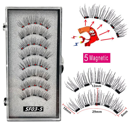 2 Pairs 3D Natural Magnetic Eyelashes ,With 5 Magnetic Lashes Handmade Reusable Magnetic False Eyelashes Support Drop Shipping