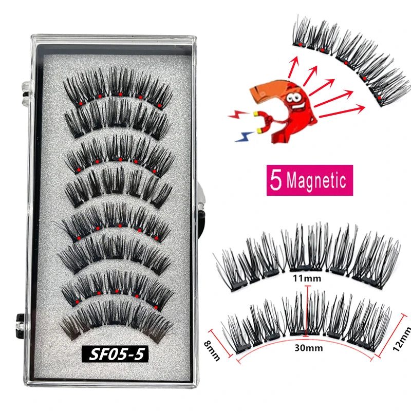 2 Pairs 3D Natural Magnetic Eyelashes ,With 5 Magnetic Lashes Handmade Reusable Magnetic False Eyelashes Support Drop Shipping