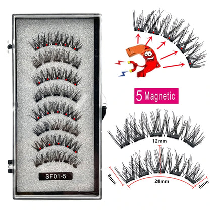 2 Pairs 3D Natural Magnetic Eyelashes ,With 5 Magnetic Lashes Handmade Reusable Magnetic False Eyelashes Support Drop Shipping