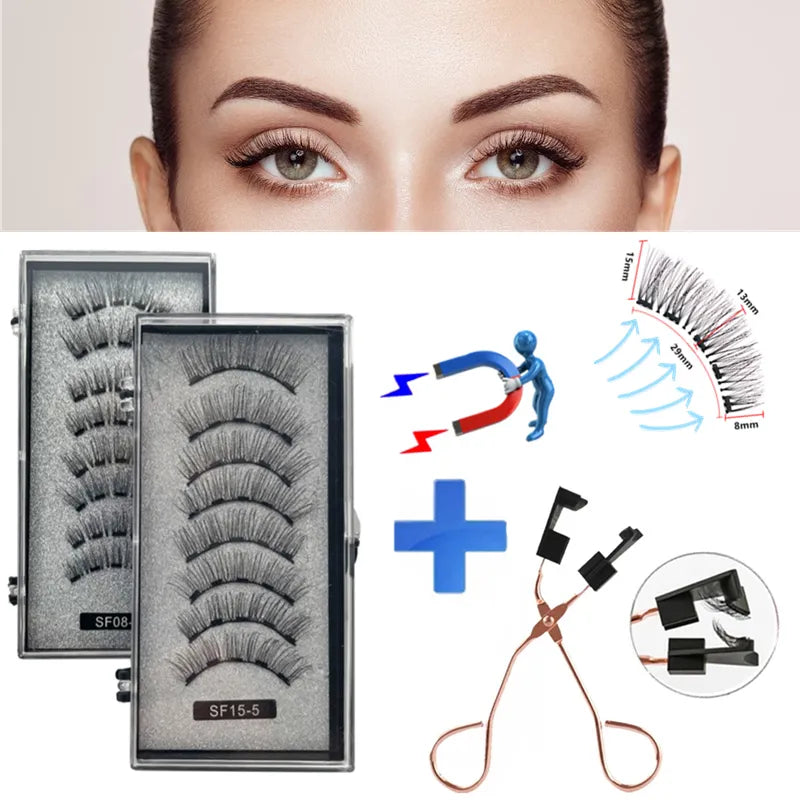 2 Pairs 3D Natural Magnetic Eyelashes ,With 5 Magnetic Lashes Handmade Reusable Magnetic False Eyelashes Support Drop Shipping