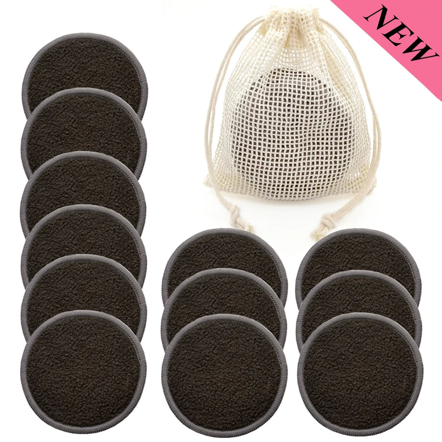 Reusable Bamboo Makeup Remover Pads 12pcs Washable Rounds Cleansing Facial Cotton Make Up Removal Pads Tool