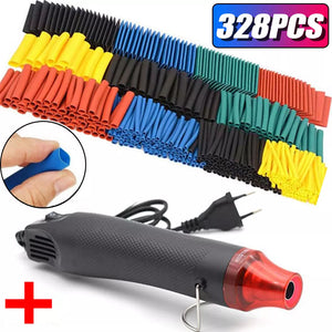 127/328pcs Heat Shrink Tube 2:1 Shrinkable Wire Shrinking Wrap Tubing Wire Connect Cover Protection with 300W Hot Air Gun